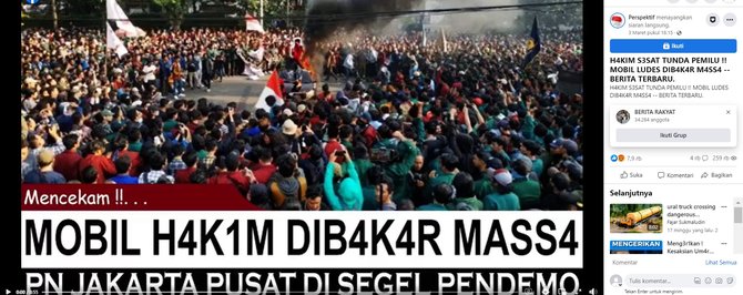 cek fakta hoaks mobil hakim pn jakpus dibakar massa karena tunda pemilu 2024