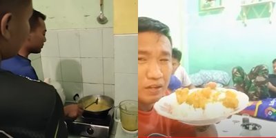 kuat dan sangar ternyata para prajurit tni mengupas bawang ramai ramai untuk masak ayam lunak