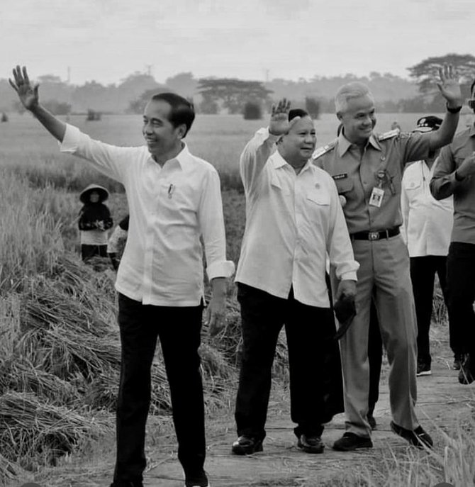 prabowo ganjar dampingi jokowi tinjau panen raya di jateng