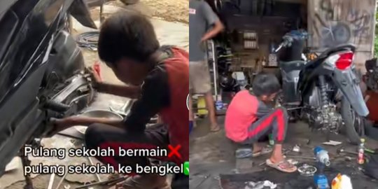 Aksinya Jadi Sorotan Warganet, Anak SD Ini Pilih Kerja di Bengkel Sepulang Sekolah