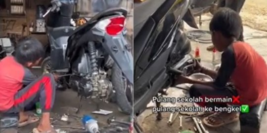 Momen Haru Bocah Laki-Laki Pilih Bekerja di Bengkel Pulang Sekolah, ini Sosoknya
