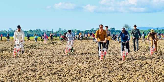 Jokowi Didampingi Prabowo Tanam Jagung dan Tinjau Lumbung Pangan di Papua