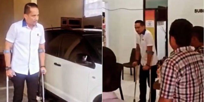 Perwira Polisi Kini Bertongkat Usai Kecelakaan Helikopter, Ini Momen saat ke Kantor
