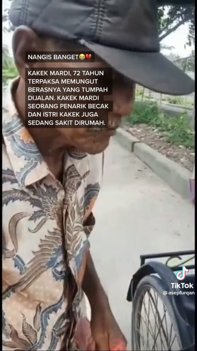 viral kakek penarik becak pungut berasnya yang tumpah di jalan bikin sedih