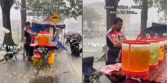 Viral Penjual Es Pinggir Jalan Kehujanan, Barang Dagangan Tercampur Air Hujan