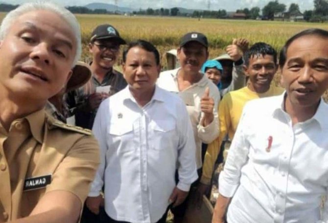 prabowo ganjar dampingi jokowi tinjau panen raya di jateng