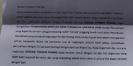 Beredar Surat Ormas Minta THR ke Perusahaan di Kebayoran Lama, Polisi Turun Tangan