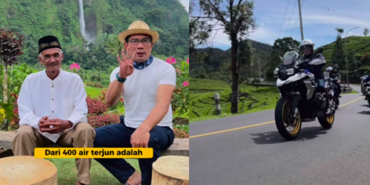 Naik Motor 3 Jam, Kang Emil Datangi Rumah Indah Abah Jajang Pemandangan Air Terjun