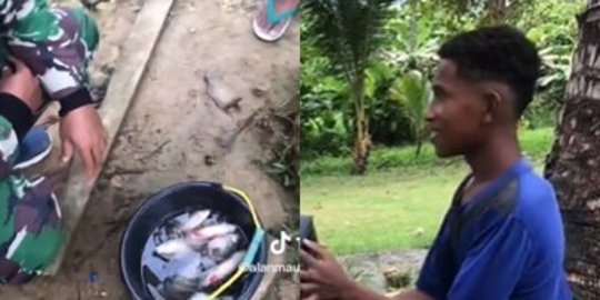 Momen 2 Bocah Tukarkan Ikan Hasil Pancingan dengan Makanan TNI, 'Makasih Adek Sayang'