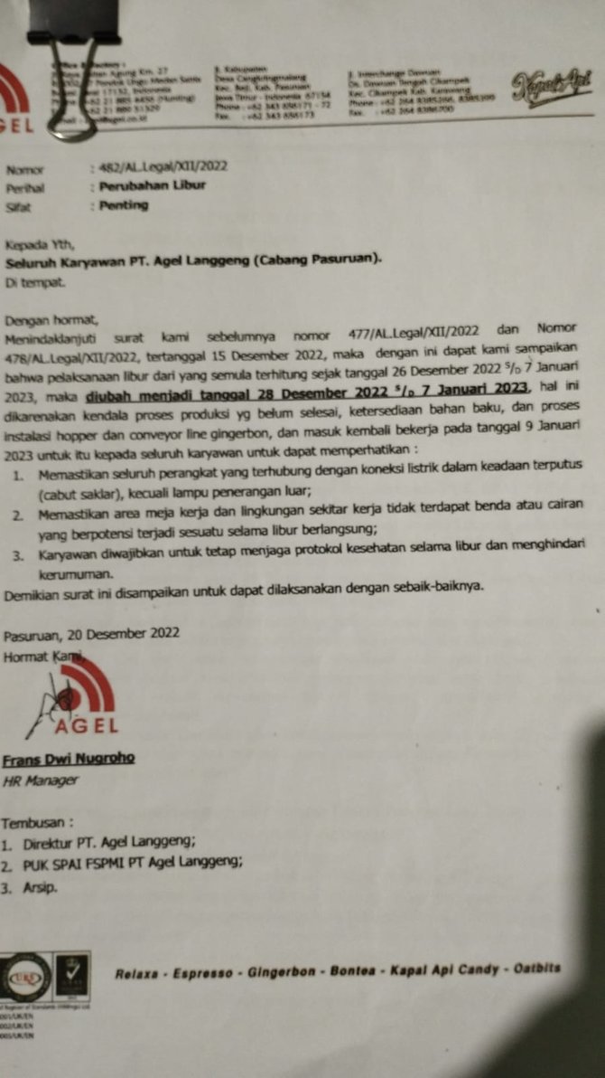 isi surat ederan pt agel langgeng