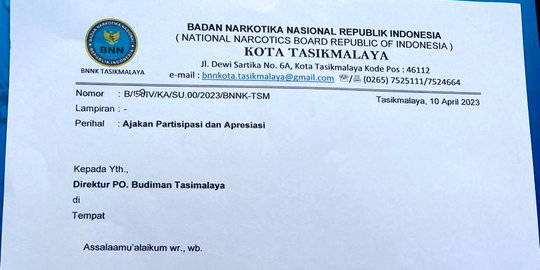 Buntut Surat Permintaan THR, Kepala BNN Tasikmalaya Terancam Sanksi