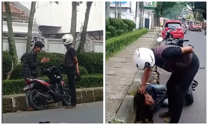 pemuda di cimahi ini dihajar pemotor sampai kejang