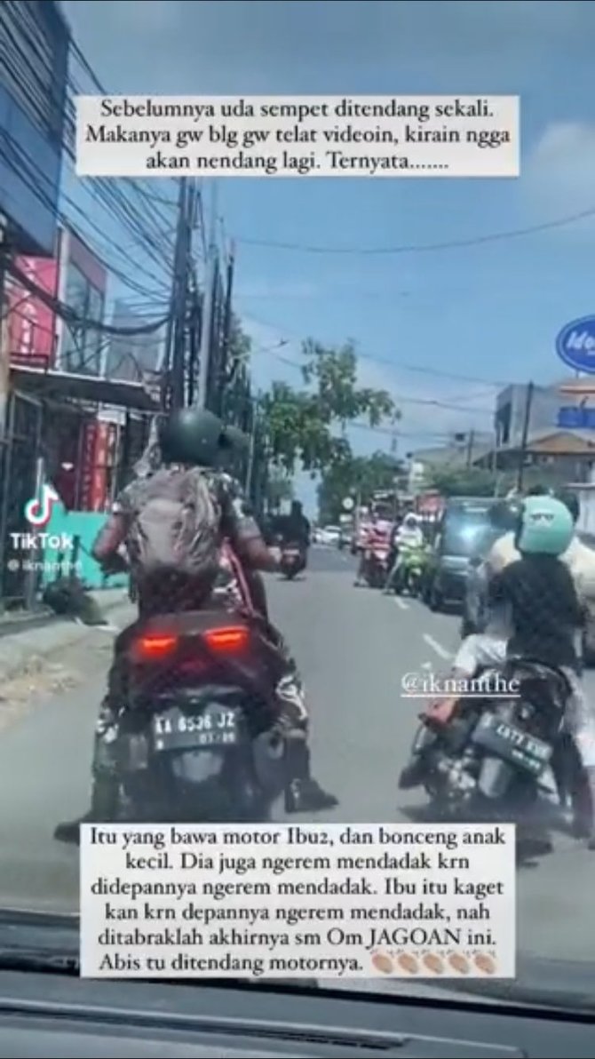 sosok pria berseragam tni tendang motor ibu dan anak terungkap dapat sanksi disiplin