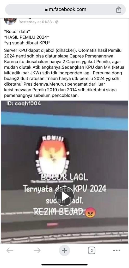 cek fakta hoaks kpu sudah tentukan pemenang pilpres 2024