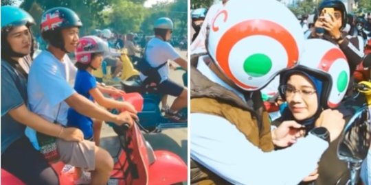 Ribuan Pengendara Vespa Keliling Surabaya, Boncengkan Anak Istri Mesra Banget