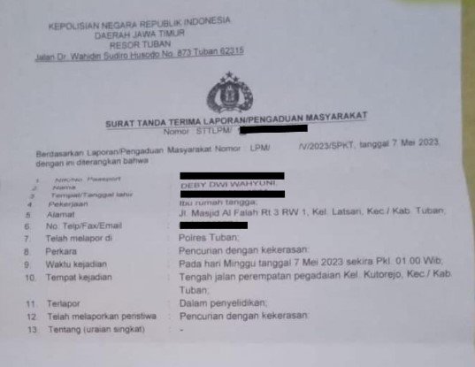 korban begal motor di tuban lapor polisi