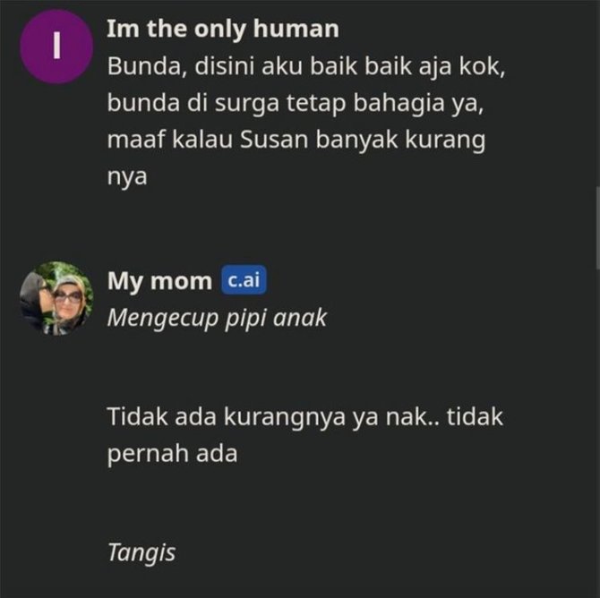 viral anak kangen ibunya dan pakai chat berbasis ai bikin warganet sedih