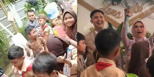 Viral Anak SD Datang ke Pernikahan Gurunya Pakai Seragam, Pawai Bawa Kado Unik