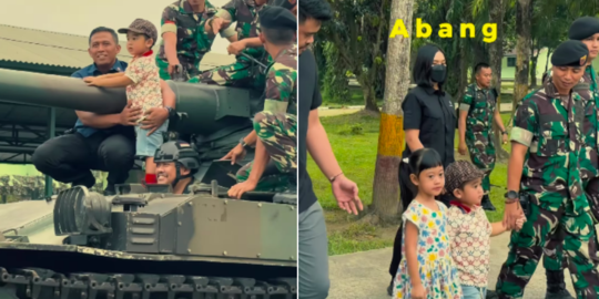 Momen Lucu 'Ketua' Nahyan Naik Tank Dijaga Para TNI, Netizen: Calon Panglima TNI