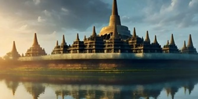 Penampakan Candi Borobudur, Alam & Masyarakat Tahun 830 Versi AI, Indah Bukan Main
