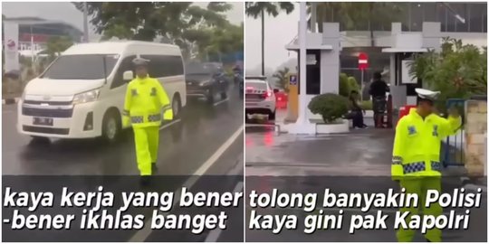 Salut, Polisi Ini Bertahan di Bawah Guyuran Hujan Amankan Mobil Tamu Negara KTT ASEAN