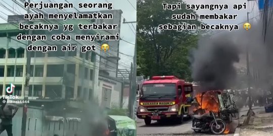 Viral Tukang Becak Padamkan Api di Becaknya dengan Air Got, Bikin Sedih