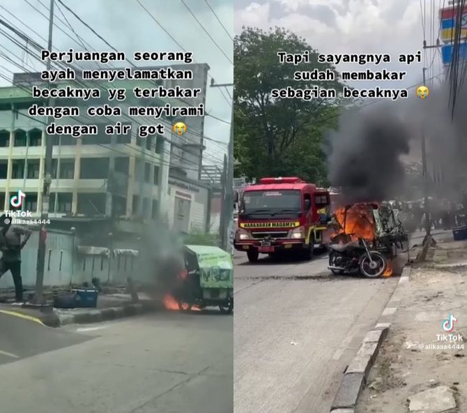 viral tukang becak padamkan api dibecaknya dengan air got bikin sedih