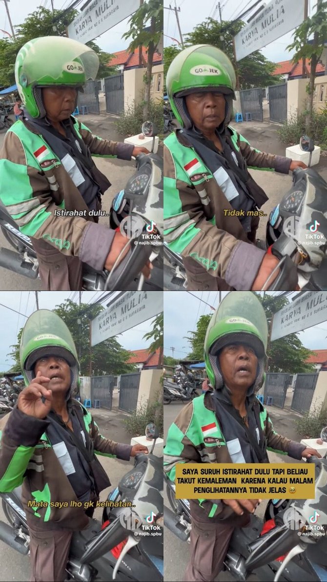 viral driver ojol tua dorong motor karena mogok menangis haru saat diberi bantuan