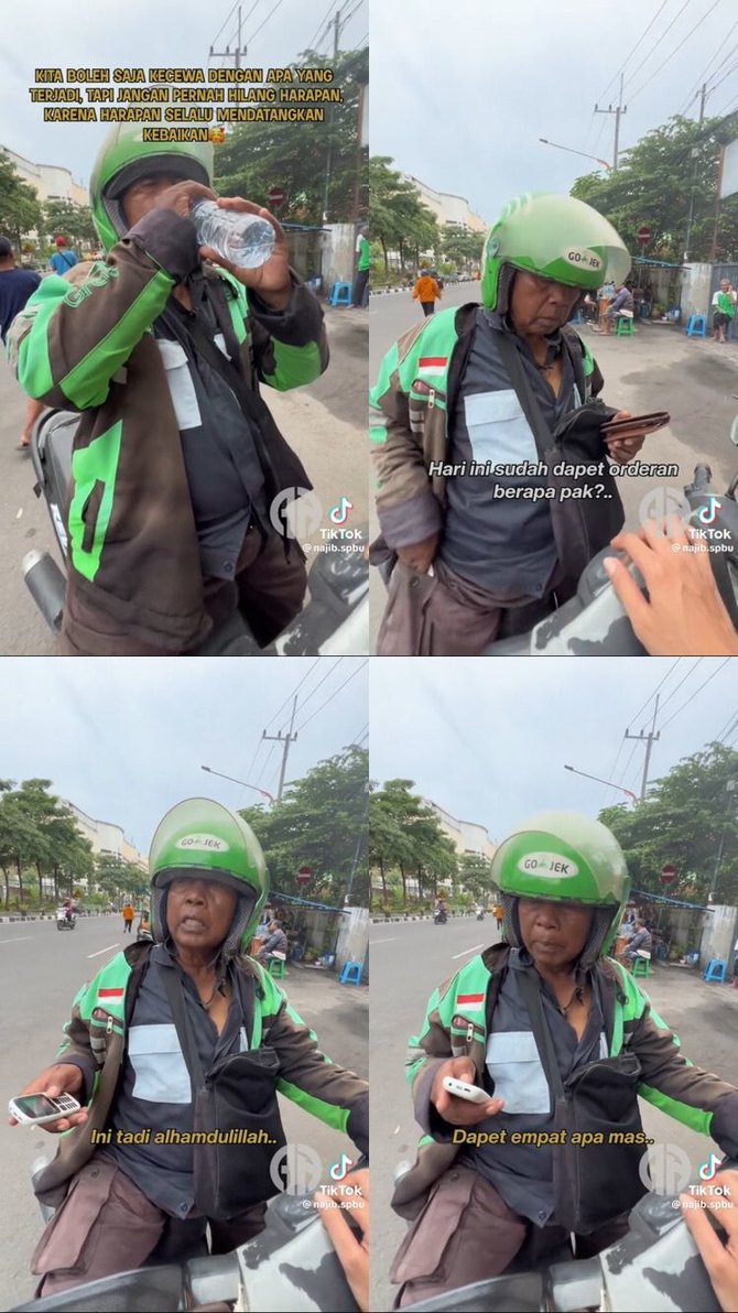 viral driver ojol tua dorong motor karena mogok menangis haru saat diberi bantuan