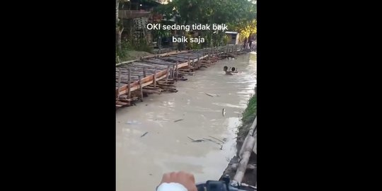 Potret Prihatin Jalan di OKI, Jadi Tempat Bocah Mandi Bak Sungai