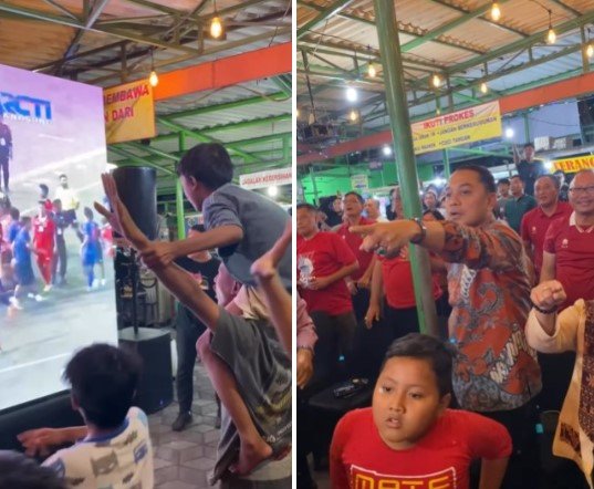 potret nobar final sepak bola putra sea games 2023 di swk dharmahusada kota surabaya