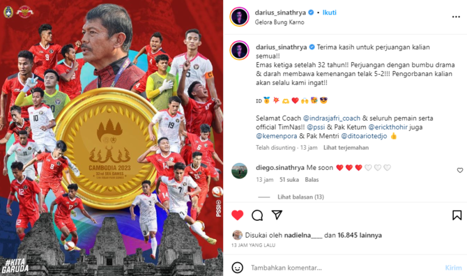 6 artis ini rayakan kemenangan timnas u 22 di sea games 2023 atta hingga teuku wisnu