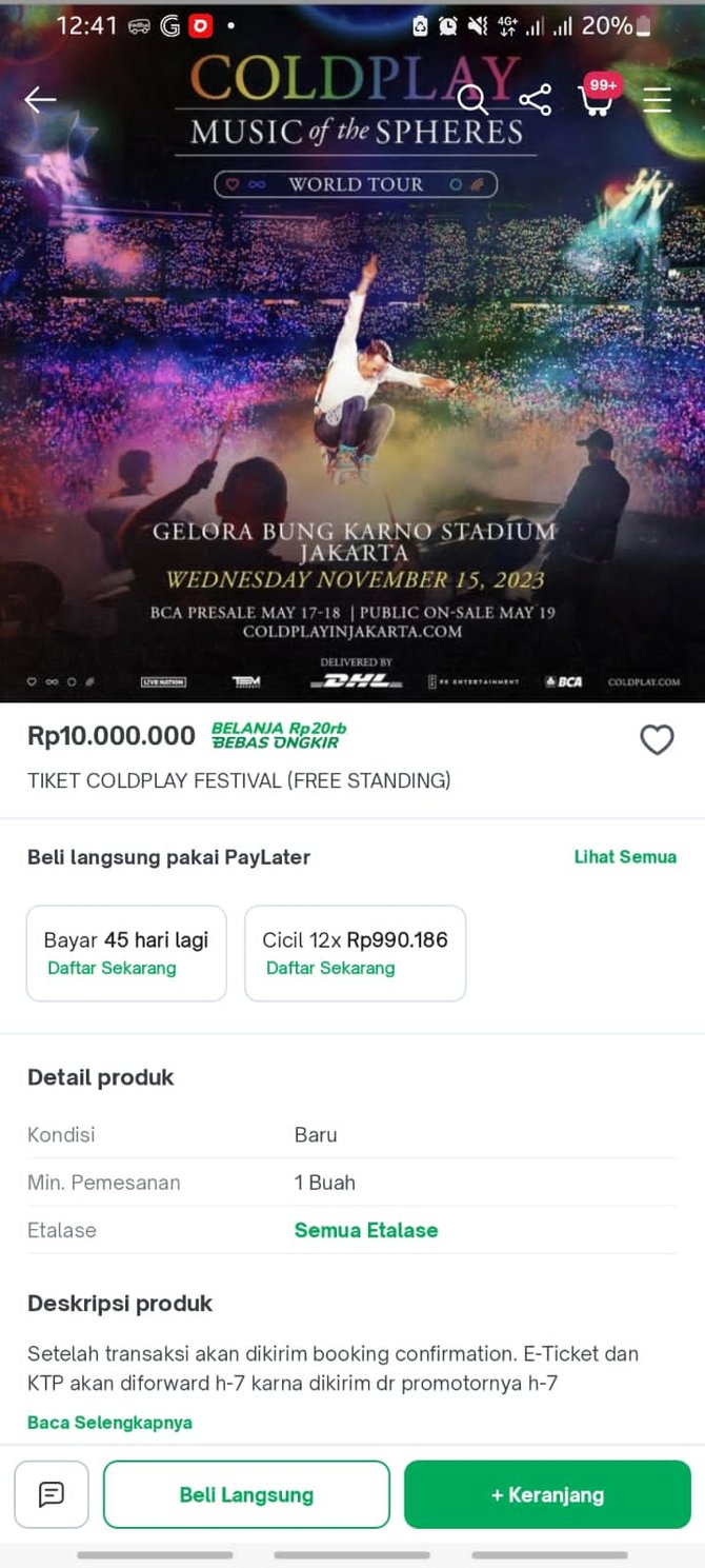 marak penjualan tiket coldplay di situs belanja online harganya 2 3 kali lipat