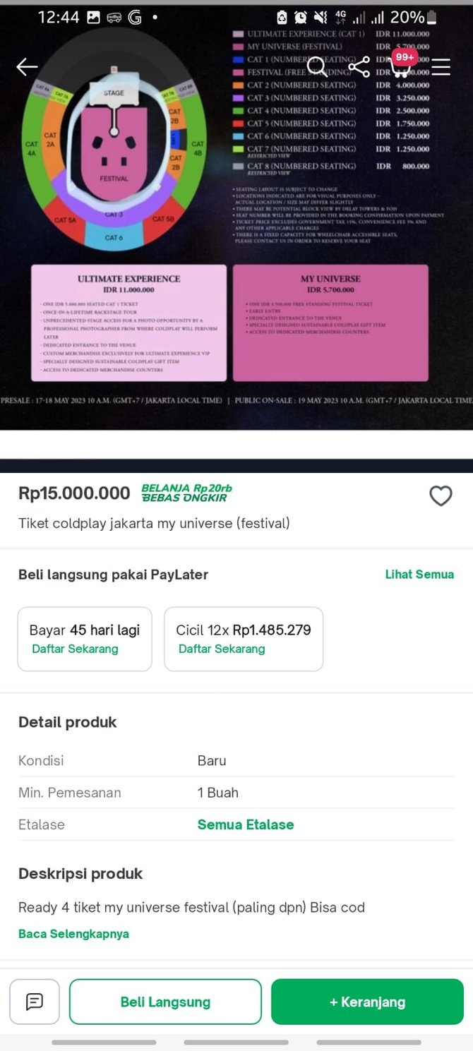 marak penjualan tiket coldplay di situs belanja online harganya 2 3 kali lipat