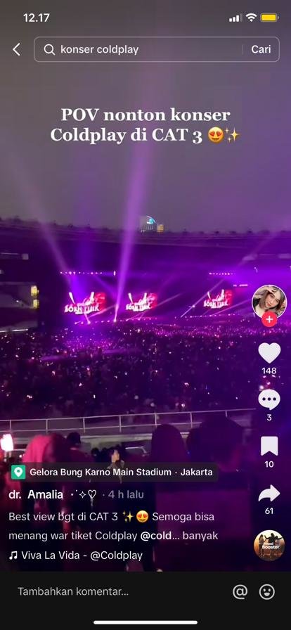 begini kira kira view tempat duduk nonton konser coldplay per kategori
