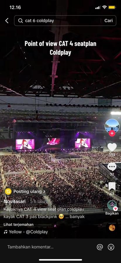 begini kira kira view tempat duduk nonton konser coldplay per kategori