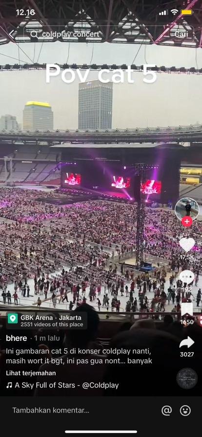 begini kira kira view tempat duduk nonton konser coldplay per kategori
