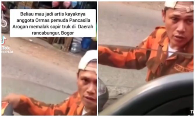 pria berseragam ormas palak sopir truk di bogor