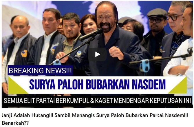 cek fakta surya paloh bubarkan nasdem buntut johnny plate jadi tersangka