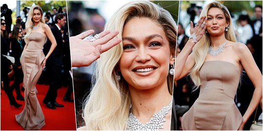 Pesona Senyum Manis Gigi Hadid dalam Gaun Fishtail di Festival Film Cannes