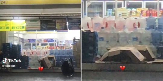 Viral Dua Orang Tidur di Depan Minimarket saat Hujan Deras, Hanya Beralaskan Kardus