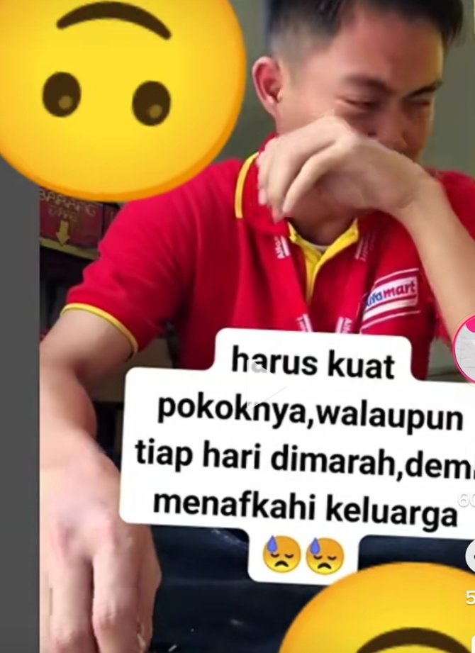 viral video pria pegawai minimarket menangis saat makan bikin haru