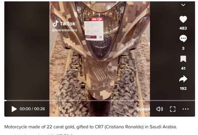 cristiano ronaldo dapat hadiah motor emas dari penguasa arab cek faktanya