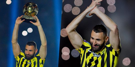 Gaya Karim Benzema Pamerkan Ballon d'Or di Hadapan Suporter Al Ittihad