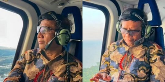 Potret Penampilan Mahfud MD Naik Heli Tumpang Kaki dan Pegang Hp Dibanjiri Pujian