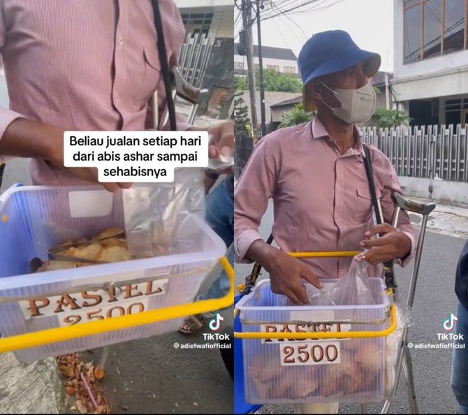 kisah haru penjual pastel keliling jalan pakai tongkat berjuang dengan keterbatasan