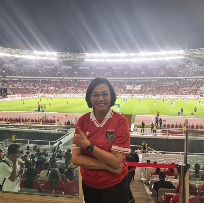 sri mulyani nonton pertandingan indonesia vs argentina