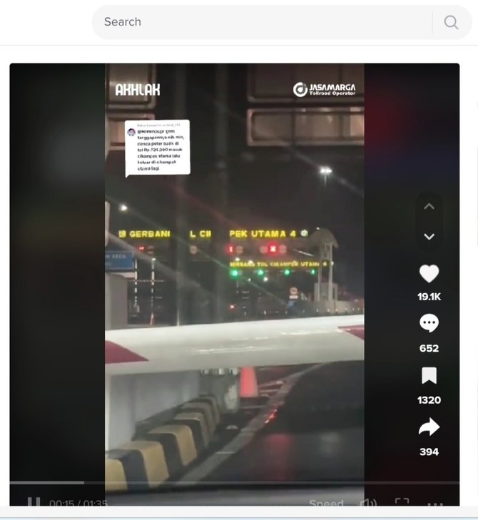 layar akun tiktok pengguna jalan tol yang dikenai sanksi ags