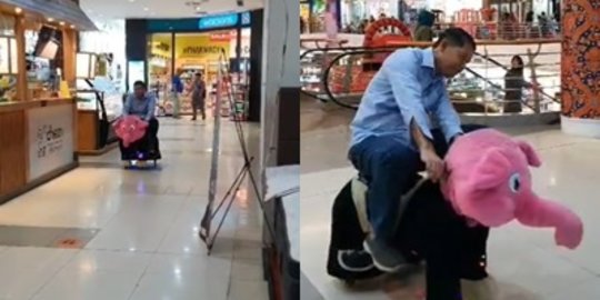 Momen Lucu Pensiunan Jenderal Polri Naik Mainan Anak di Mall, Serasa Barracuda