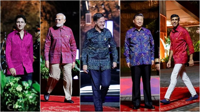 pemimpin negara berpakaian batik di gala dinner g20